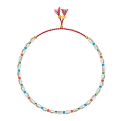 Mini-Süßwasserperlen- und Glasperlenarmband grün/türkis/orange | A181304