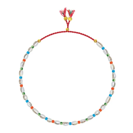 Mini-Süßwasserperlen- und Glasperlenarmband grün/türkis/orange | A181304