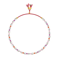 Mini-Süßwasserperlen- und Glasperlenarmband pink/orange/rot | A181305