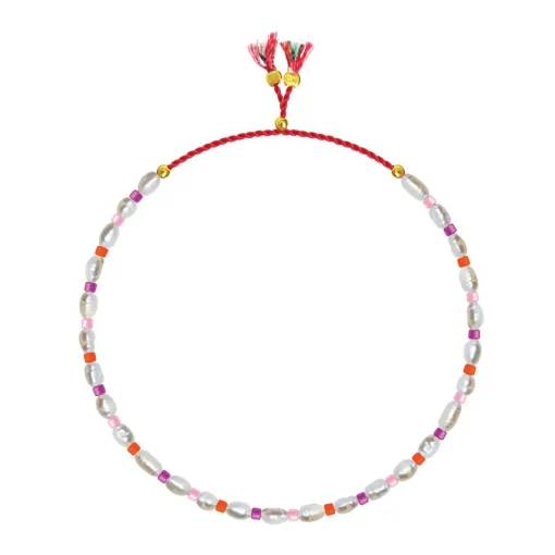 Mini-Süßwasserperlen- und Glasperlenarmband pink/orange/rot | A181305