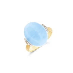 Ring 750/- Gelbgold Diamanten 0,066 ct Aquamarin 12,5 ct W55 | A177639
