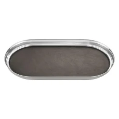 Tablett 35x18 cm Edelstahl Leder | A114519