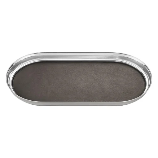 Tablett 35x18 cm Edelstahl Leder | A114519