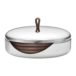 Untersetzer Set 12 cm Edelstahl Leder 4 Stk. | A120727